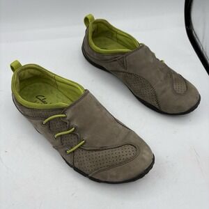 Clarks Privo Comfort Sneakers Womens Size 6 Gray‎ Green Trim Slip On Outdoor